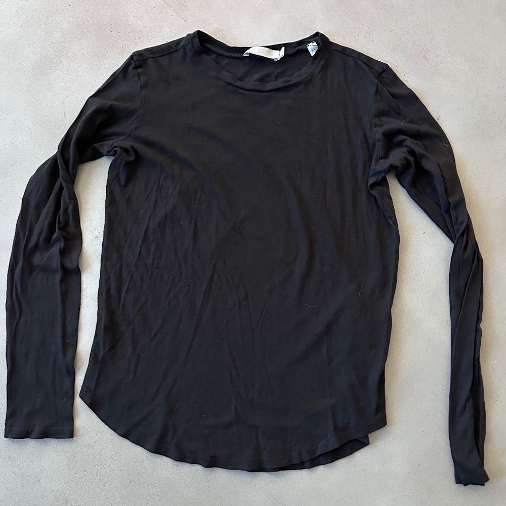 Vince Pima Cotton Long Sleeve Tee, Size XS, Black